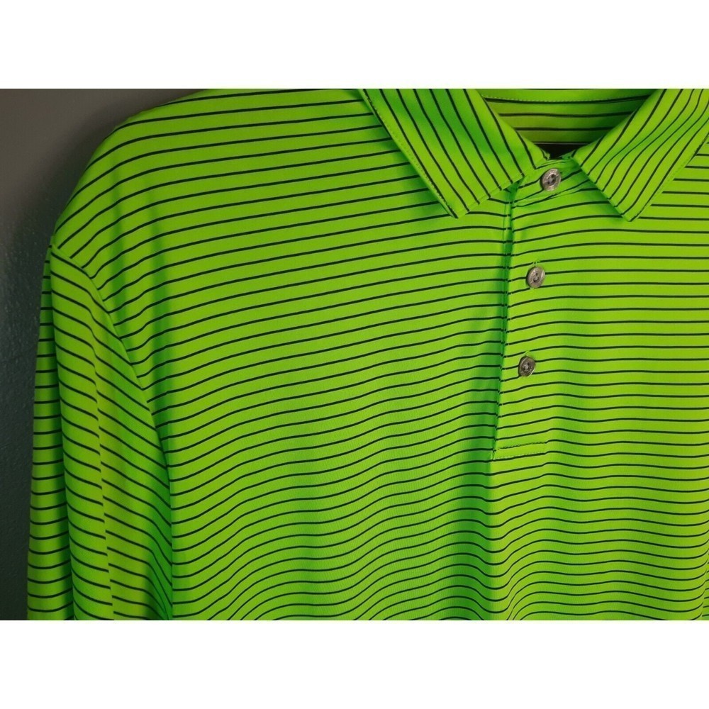 PGA Tour Golf Polo Shirt LARGE Striped Short Sleeve Performance Lime Green Men's